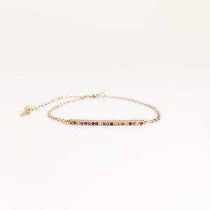 Dainty rainbow diamond bar bracelet, Rose gold